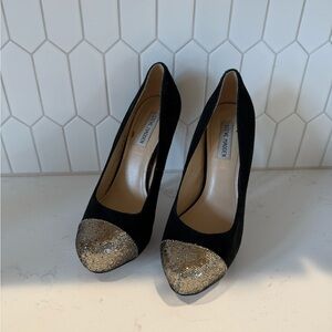 Steve Madden Black Heels with Gold Toe Accent
